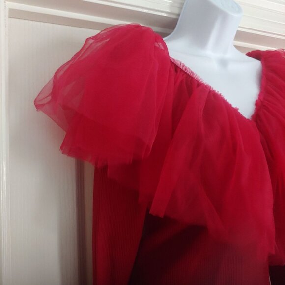 Endless Love Deep Red Ribbed L-Sleeve Fluffy Sweetheart Romantic Sweater M - Picture 5 of 12